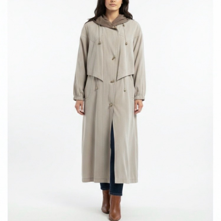 Gallery Vintage Trenchcoat Gray Stone Hooded Soft-Shell Long M Quiet Luxury